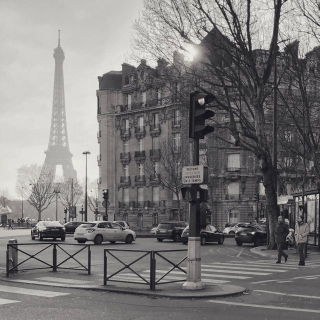 Eiffel Tower in winter haze